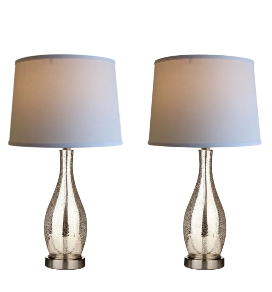 18″ Teardrop Lamp Base – Mercury Silver & Gold Glass Table Lamp Base Only